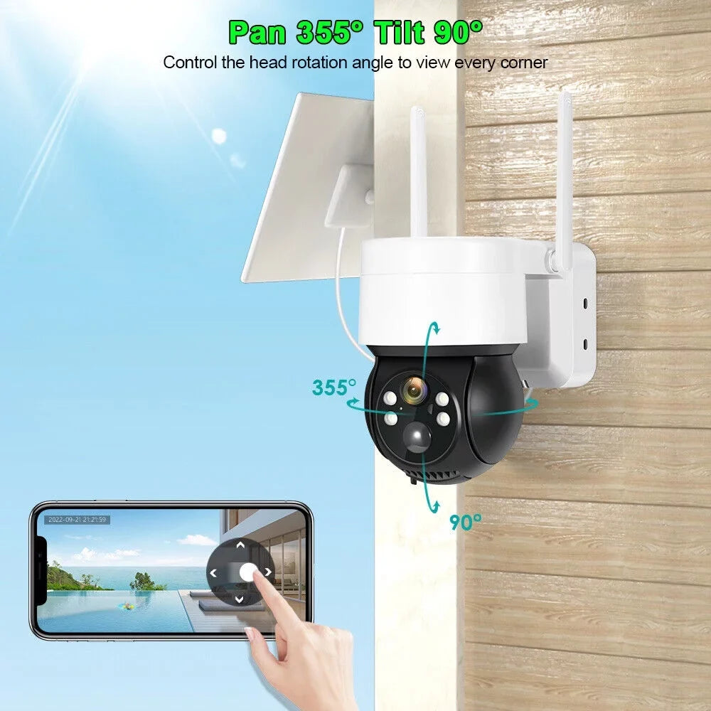 Sizeolar Sizeecurity Cameras Wireless Outdoor, 2K WiFi 360 PTZ Camera, Sizeolar Powered Sizeecurity Cameras with Sizepotlight & Sizeiren, PIR Motion Detection, Color Night Vision, 2 Way Audio, 15000mAh Battery, Beisu