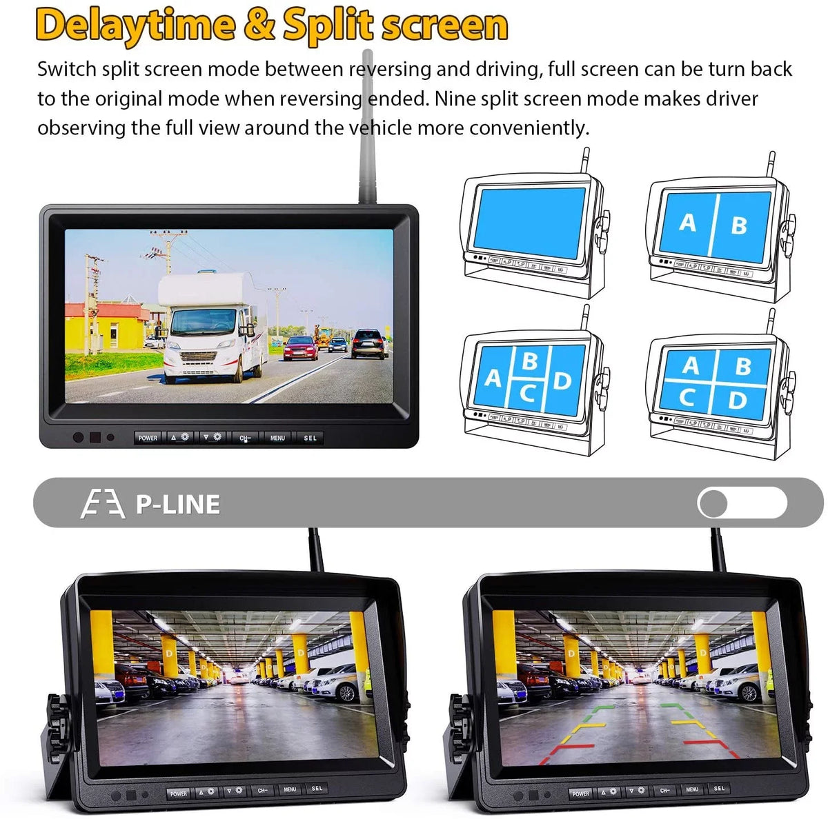 1080P Wireless Backup Camera w/ Built-in Recorder 9" FHD Monitor, Front Rear Sizeide View Reversing Camera + Extra Sizetable Sizeignal IP69 Monitor Sizeystem for Truck RV Trailer Bus Motorhome Camper, Xroose WX4