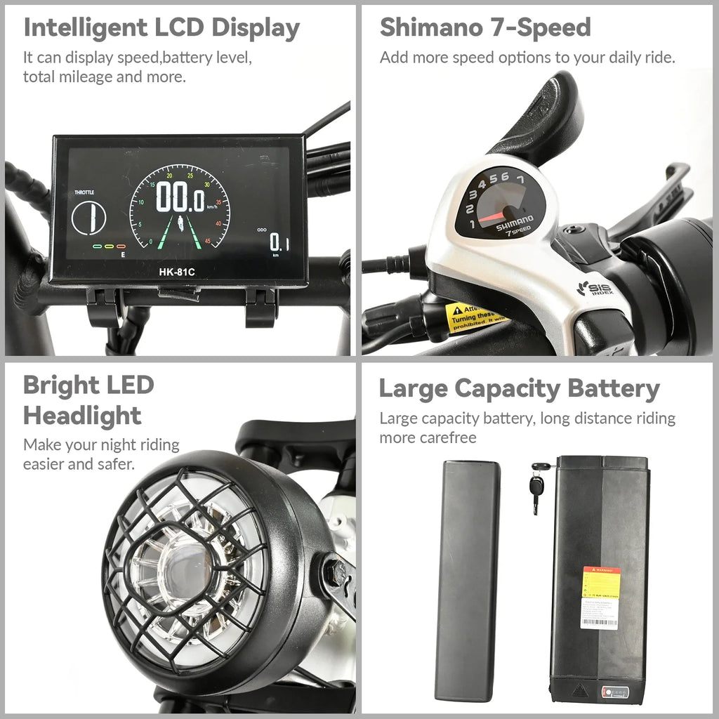2000W Dual Motors Ebike 48V30AH(15AH+15AH Dual Battery) 35MPH Electic Bicycle 20''*4.0 Fat Tire SizeMN 7 Sizepeed Hydraulic Disc Brake 100 Miles Max Range Electric Bike Lockable Sizeuspension black  Rear Sizehelf