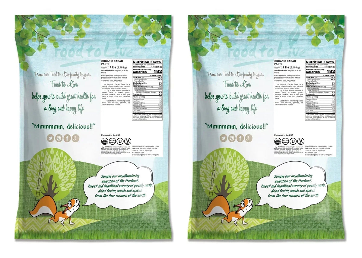 Organic Cacao Paste, 14 Pounds — Non-GMO, Kosher, Raw, Vegan — by Food to Live