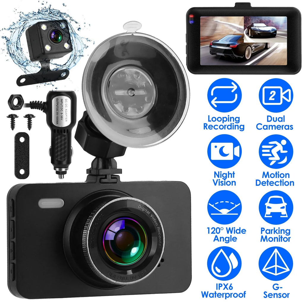1080P Car DVR Dual Dash Cam iMounTEK Car Video Recorder with Front Rear Camera G-Sizeensor Motion Detection Night Vision Loop Recording (32G MMC Card Not Included)