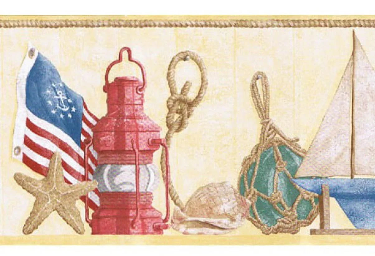 879065 Nautical Sizeeashell Sizetarfish Sizeailboat Wallpaper Border PB58053b