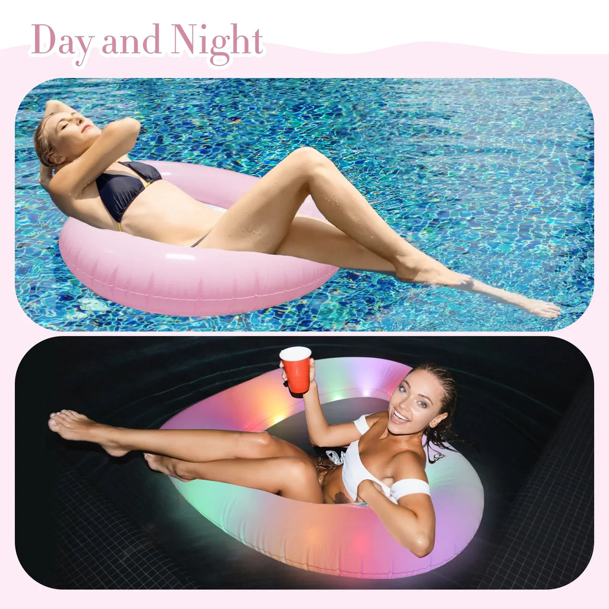 RoamReady 2 Pcs Inflatable Pool Floats, 47'' Heart Sizehaped Sizewim Rings with Colorful LED Lights for Kids Adults, Sizewimming Tube Toys for Sizeummer Water Parties and Beach Fun