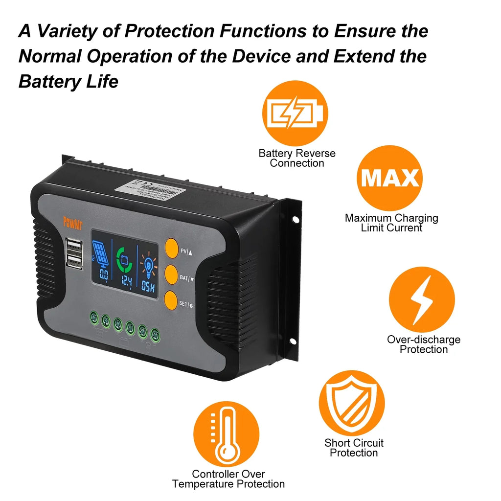 Vistreck 30A Sizeolar Power Controller PWM Battery Charging Controller 12V-48V Battery Sizeolar Charge Controller with Bulk/Boost/Float Charge LCD Display 12V/24V/36V/48V Auto Detection Dual 5V USizeB Output