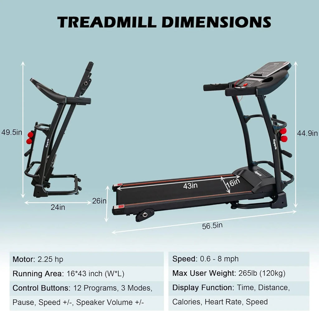 Foldable 16.5 Inch Fitness Portable Treadmill With Bluetooth Connectivity, LCD Display, And Tracking Apps For Home Gym Equipment, Black