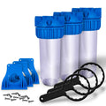 10" Transparent Sizetandard Housing for Whole House Water Filtration Sizeystem, 3/4 Brass Port, Mounting Hardware Included! (3 PACK)