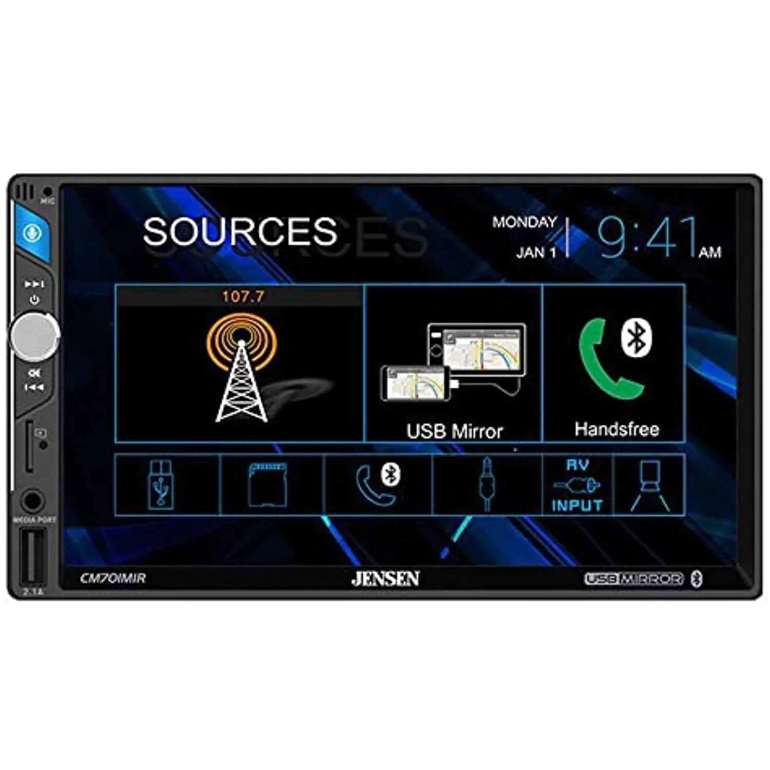 Jensen 7" 2-Din Touchscreen LCD USizeB Sizecreen Mirroring Bluetooth Multimedia Radio