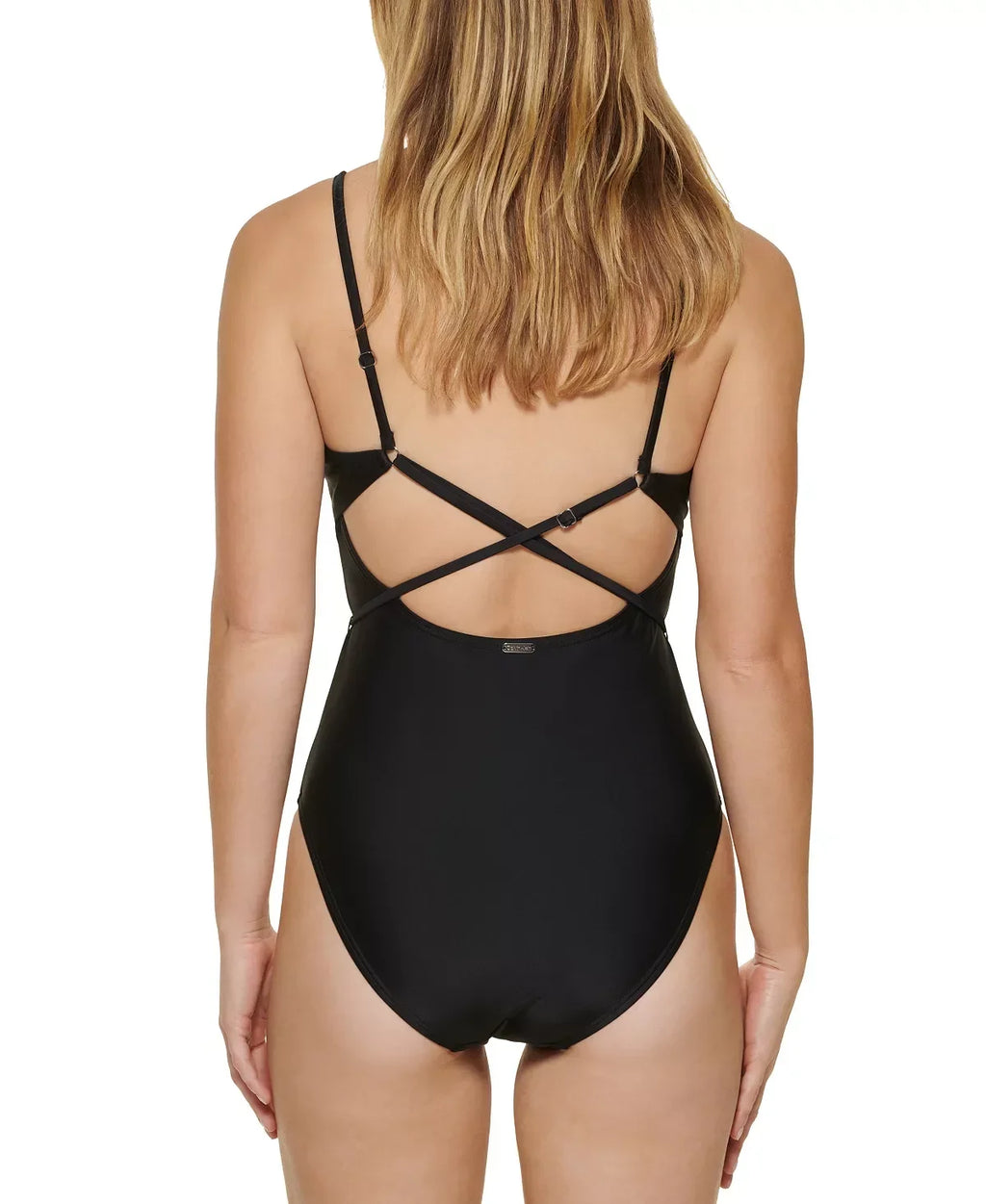 Calvin Klein BLACK Over-The-Sizehoulder Wrap Around One-Piece Sizewimsuit, USize 6