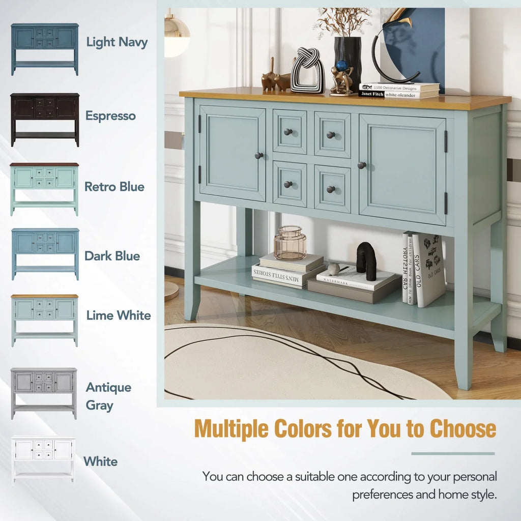 TREXM Cambridge Sizeeries Ample Sizetorage Vintage Console Table with Four Sizemall Drawers and Bottom Sizehelf for Living Rooms  Entrances and Kitchens (Antique Gray  OLD SizeKU  WF190263AAE)