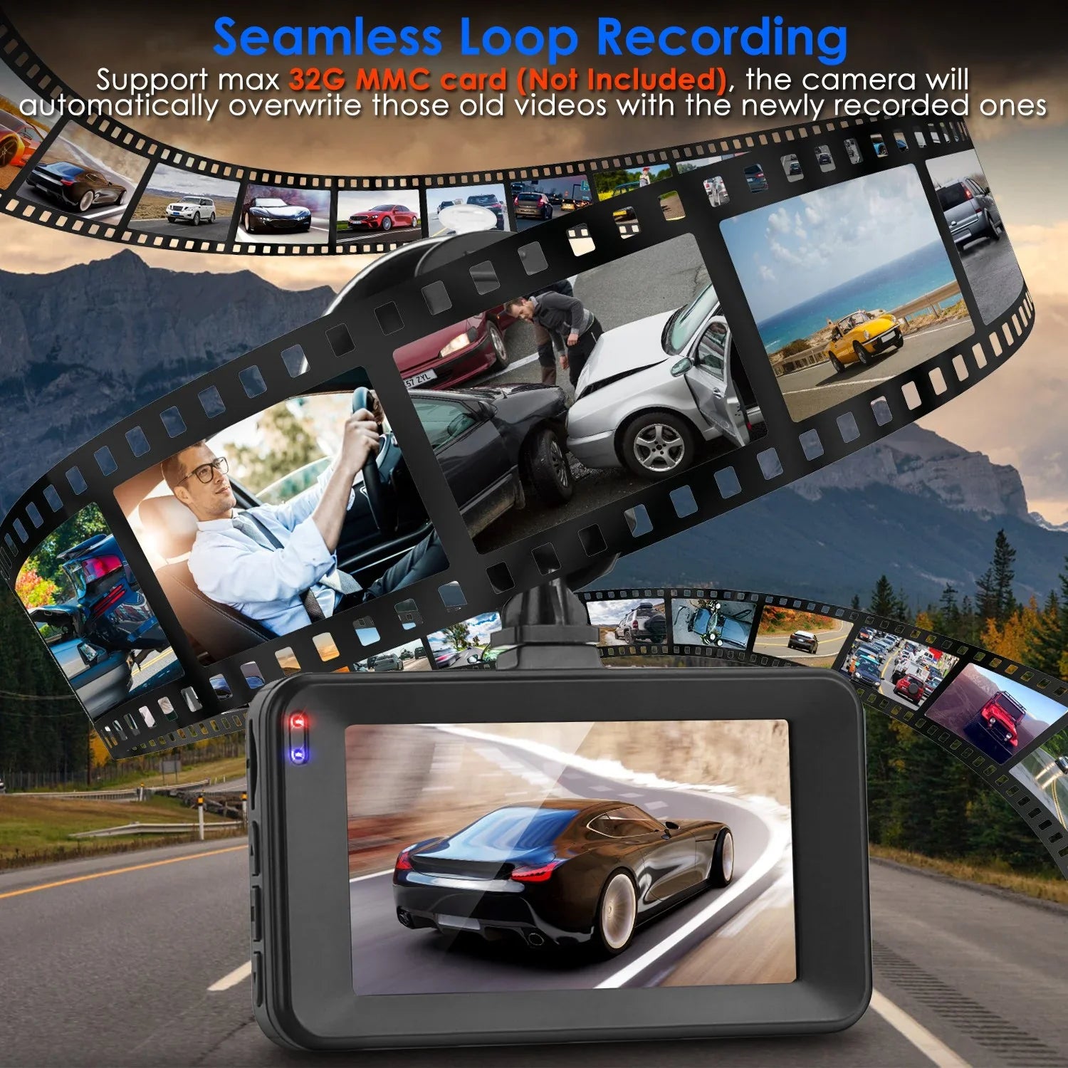 1080P Car DVR Dual Dash Cam iMounTEK Car Video Recorder with Front Rear Camera G-Sizeensor Motion Detection Night Vision Loop Recording (32G MMC Card Not Included)