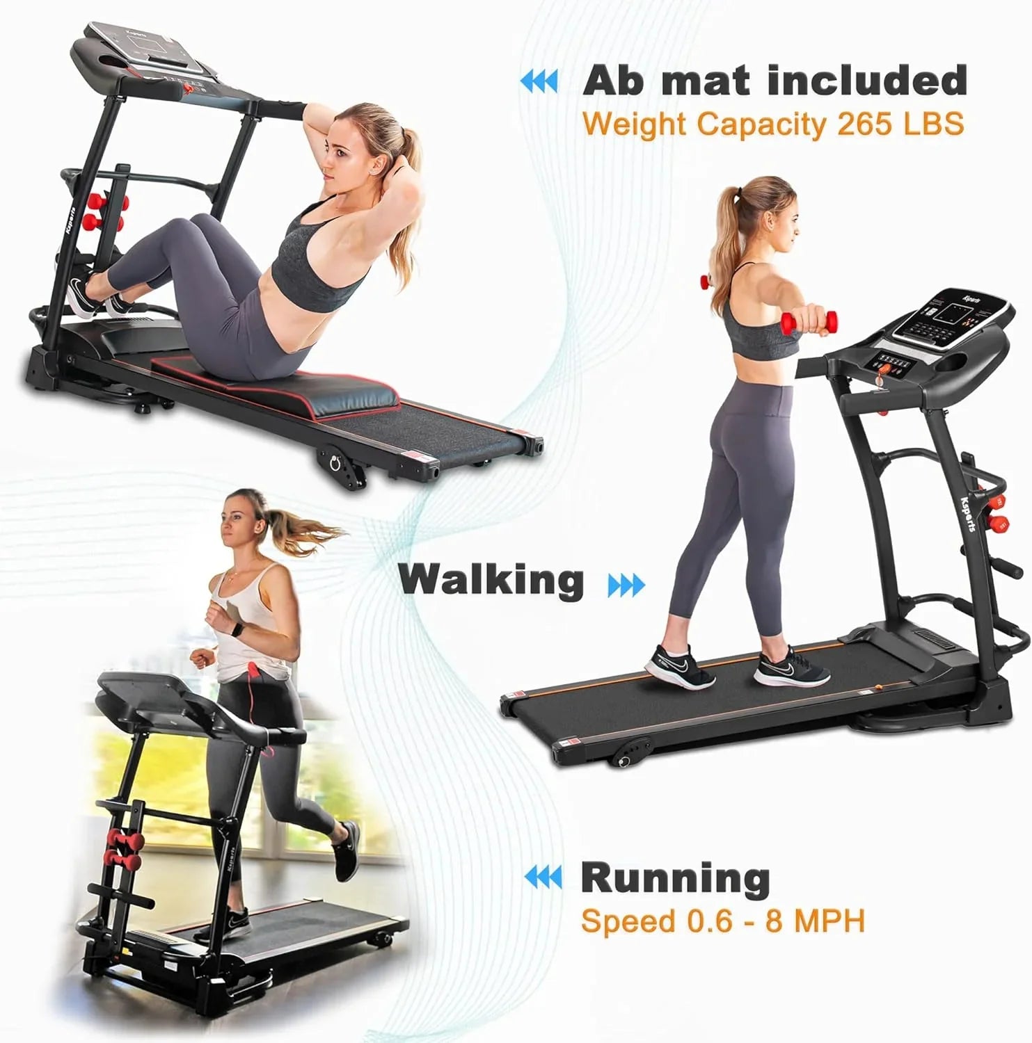 Foldable 16.5 Inch Fitness Portable Treadmill With Bluetooth Connectivity, LCD Display, And Tracking Apps For Home Gym Equipment, Black