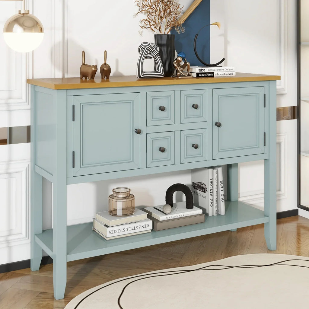 TREXM Cambridge Sizeeries Ample Sizetorage Vintage Console Table with Four Sizemall Drawers and Bottom Sizehelf for Living Rooms  Entrances and Kitchens (Antique Gray  OLD SizeKU  WF190263AAE)