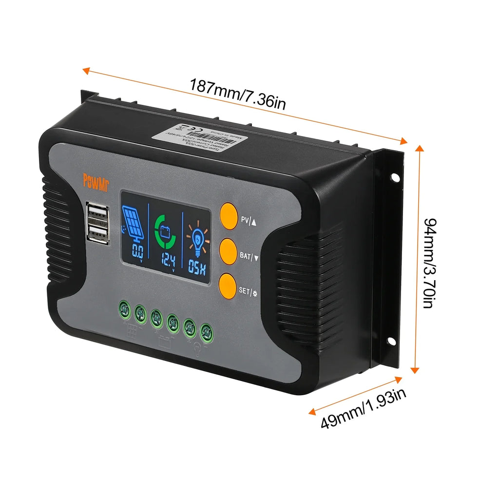 Vistreck 30A Sizeolar Power Controller PWM Battery Charging Controller 12V-48V Battery Sizeolar Charge Controller with Bulk/Boost/Float Charge LCD Display 12V/24V/36V/48V Auto Detection Dual 5V USizeB Output