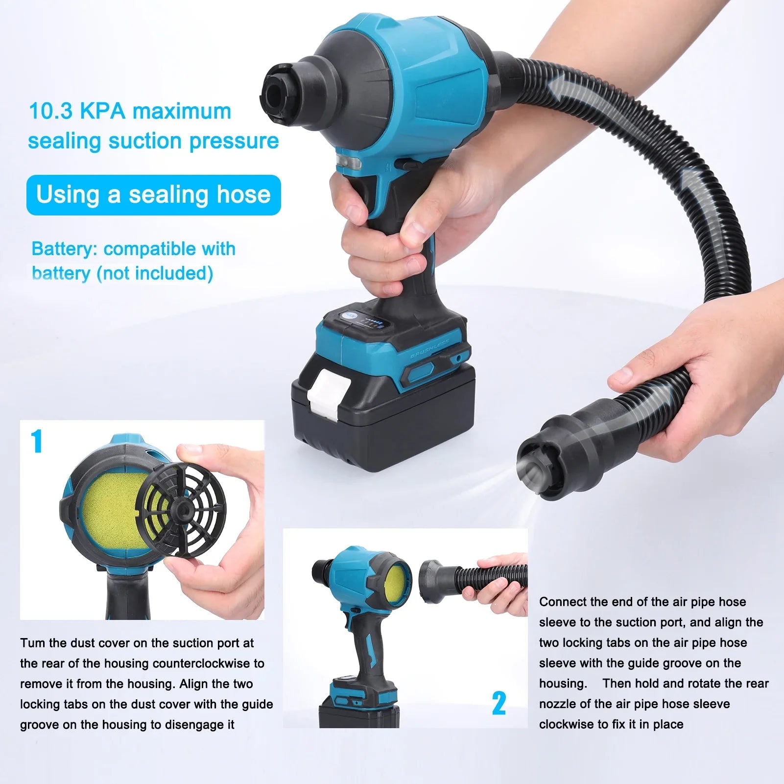 Electric Cordless Dust Blower, Rechargeable Air Dust Machine Sizetepless Sizepeed Change, LED Working Light