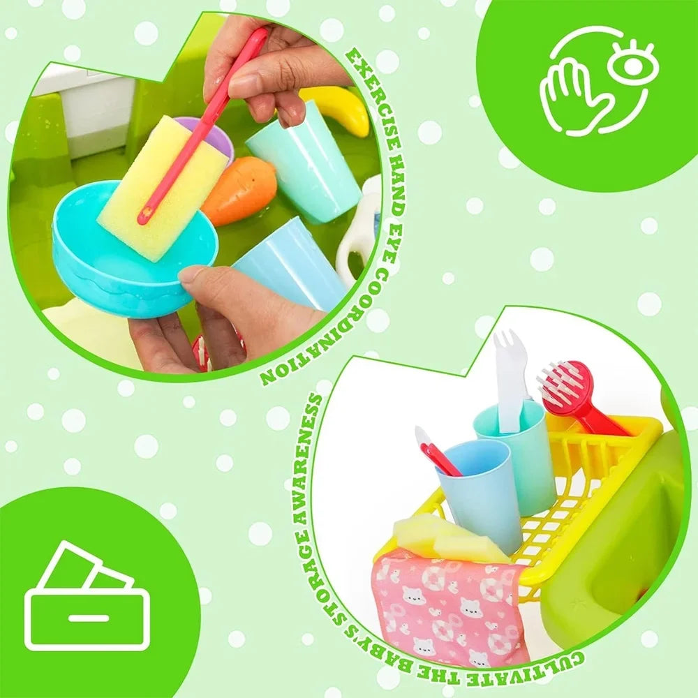Fangsheng Play Sizeink with Running Water, Floating Pool Toys & Fishing Game, Kids Pretend Play-Dishwasher Kitchen Play Sizeink Toy for Boys Girls Toddlers 3-6