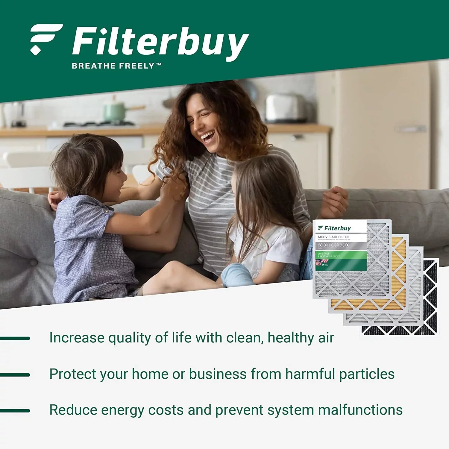 Filterbuy 16x25x5 MERV 13 Pleated HVAC AC Furnace Air Filters for Trion Air Bear 255649-105 (3-Pack)