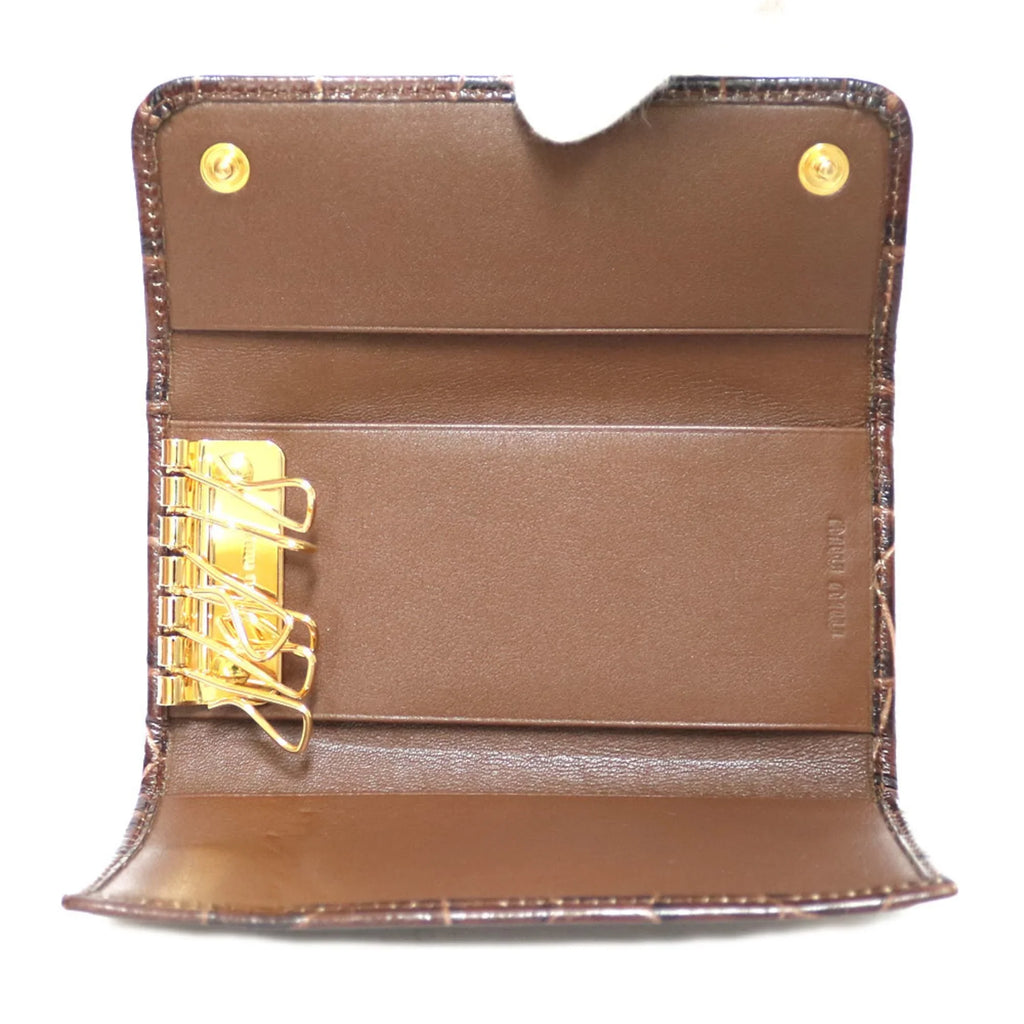 Pre-Owned Miu Miu Miu Key Case Brown Women's Leather (Fair)