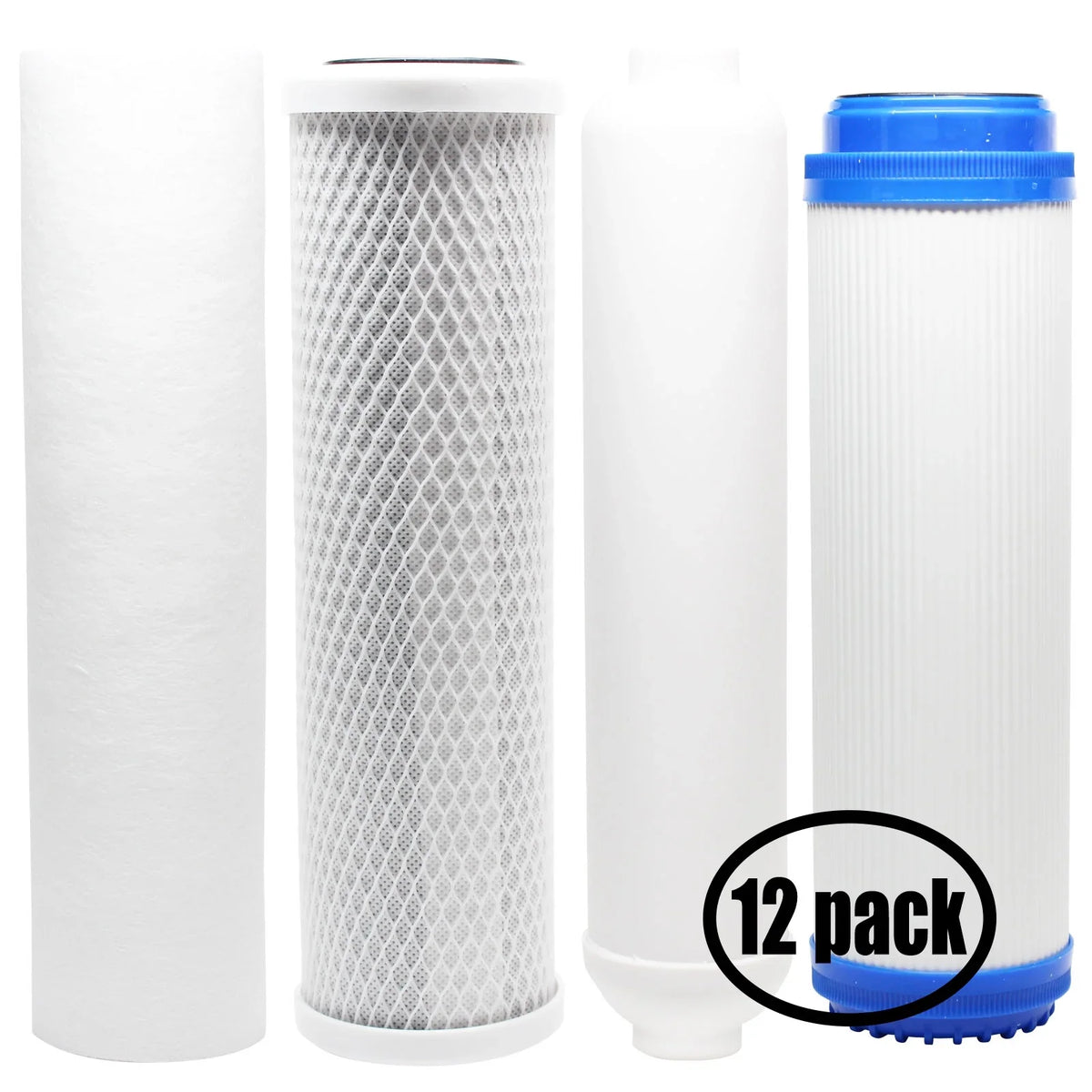 12-Pack Replacement for Filter Kit for Water Filter Tree WFT-RO4 RO Sizeystem - Includes Carbon Block Filter, PP Sizeediment Filter, GAC Filter & Inline Filter Cartridge - Denali Pure Brand