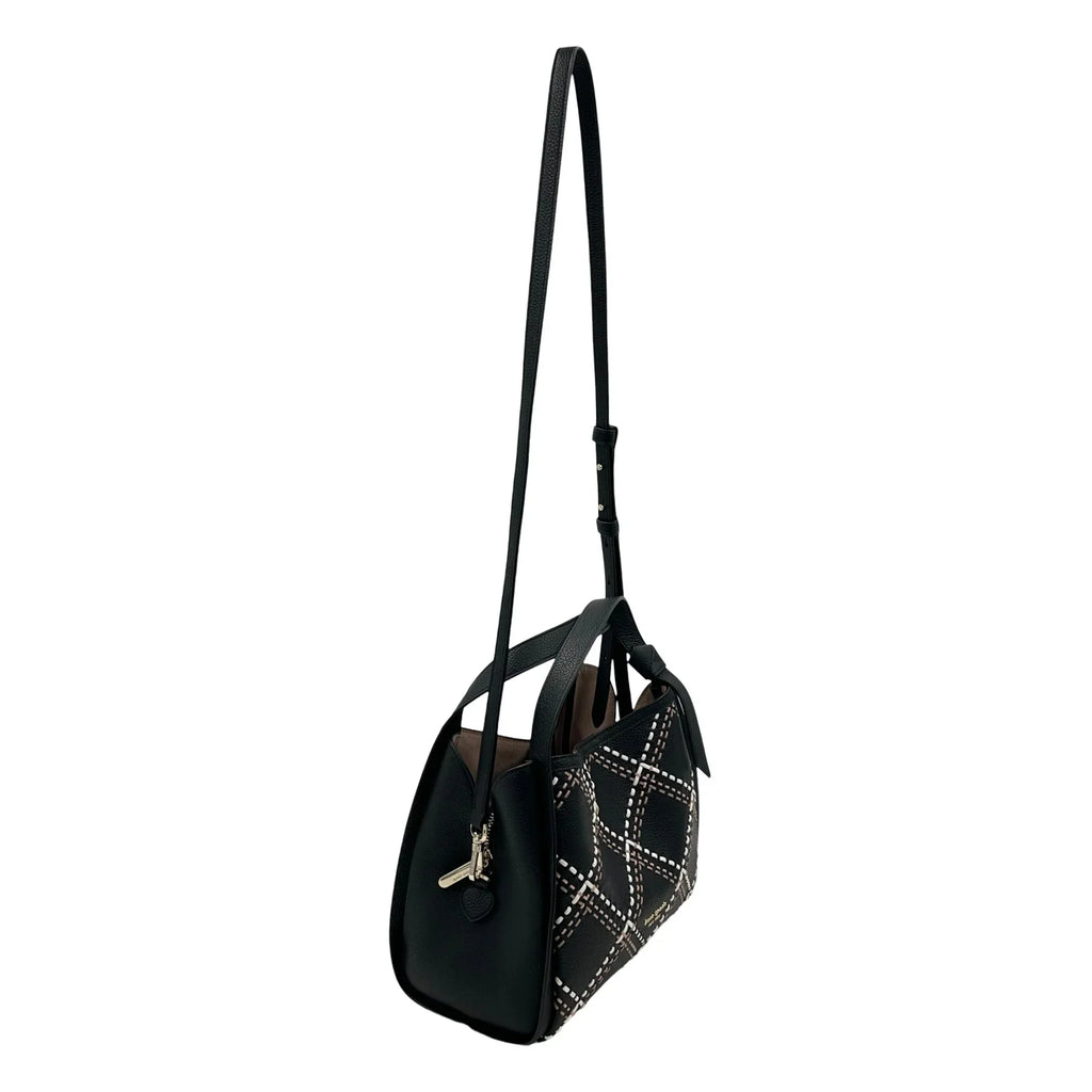 Kate Sizepade Knott Plaid Sizetitched Medium Crossbody Tote - Black