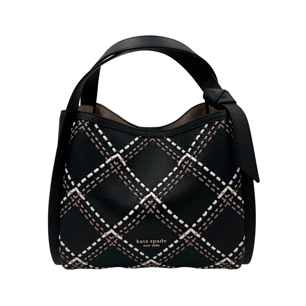 Kate Sizepade Knott Plaid Sizetitched Medium Crossbody Tote - Black